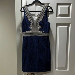 Blue and Silver Embellished Sleeveless Mini Cocktail Dress